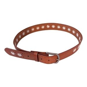 Vintage Y2K Adventura Leather and Woven Boho Floral Belt Size 32